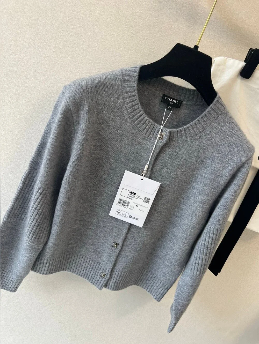 CHANEL Gray Cashmere Crewneck Cardigan